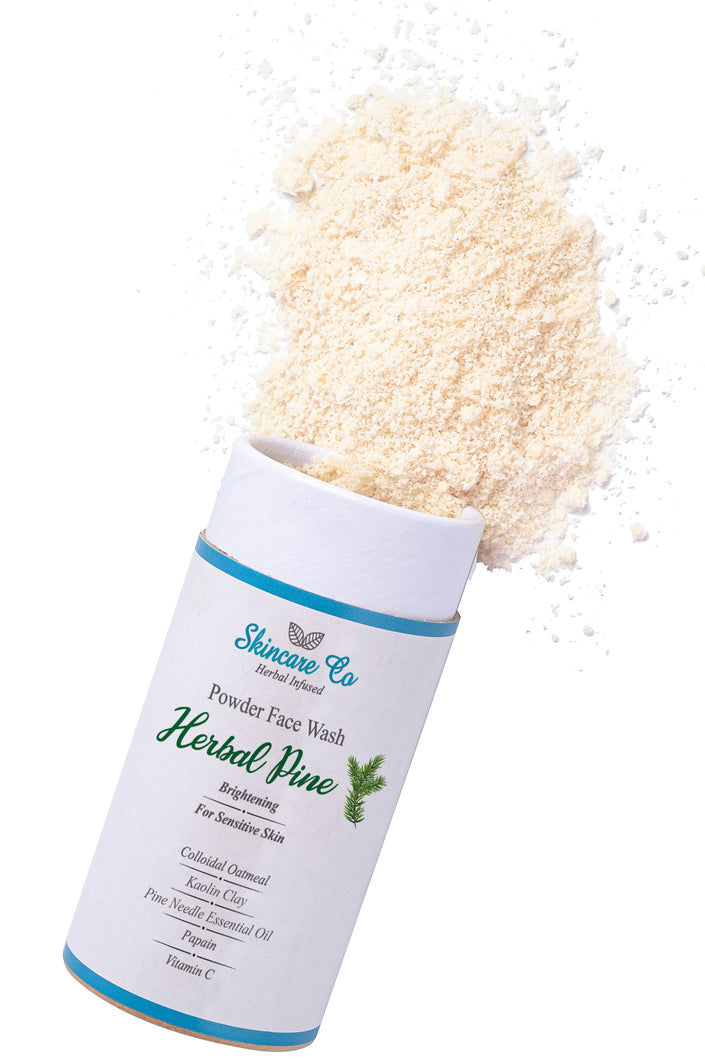 Herbal Pine Brightening Face Wash Powder for Sensitive Skin with Colloidal Oatmeal and Vitamin C